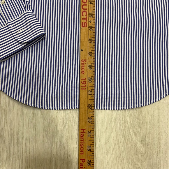 Polo Ralph Lauren Petite Women's Medium Blue & White Striped Polo Button Up - Picture 6 of 10